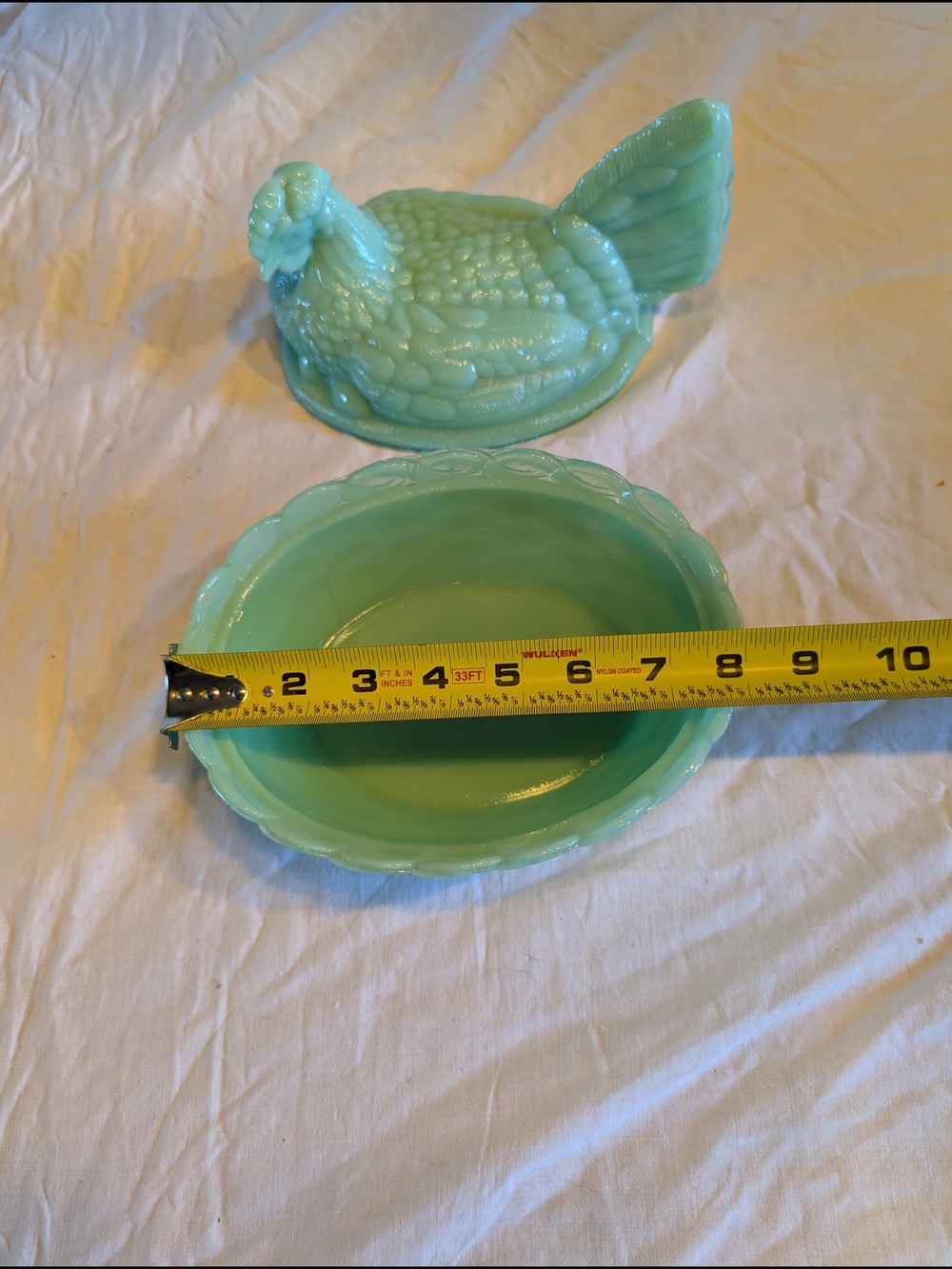 Westmoreland jadeite Green Glass Hen on Basket Dish - Picture 6 of 7